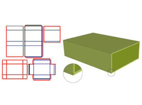 Book-shaped flip cover with V-groove, inner box greyboard with V-groove, fully wrapped with paper